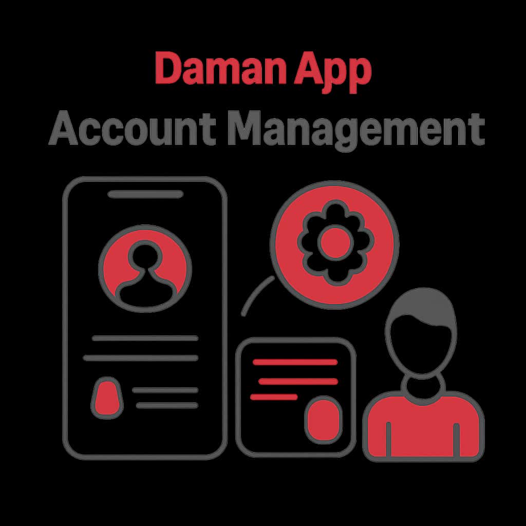 An educational diagram illustrating account management steps in the Daman App.