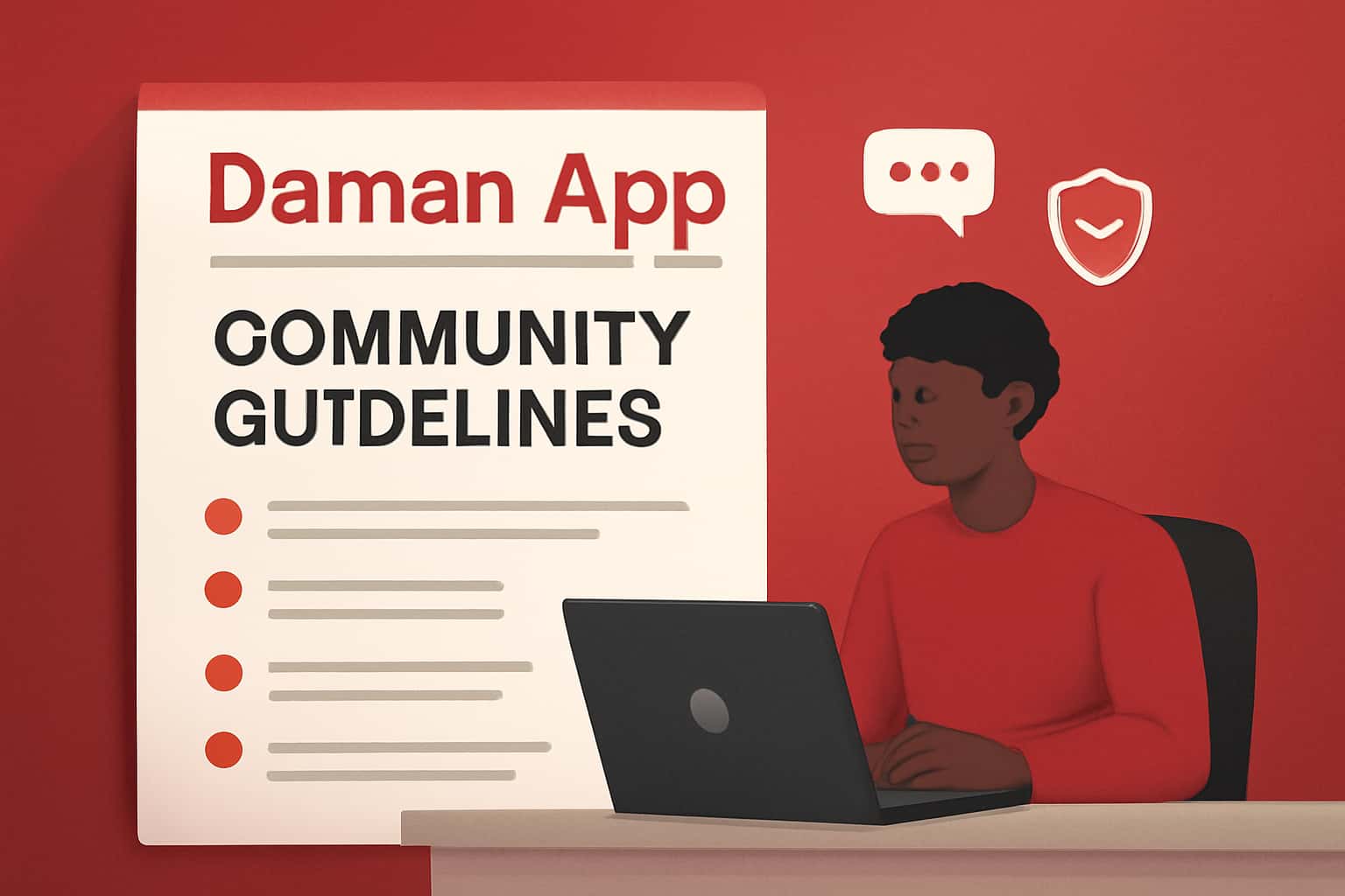 Informational scene illustrating Daman App Community Guidelines