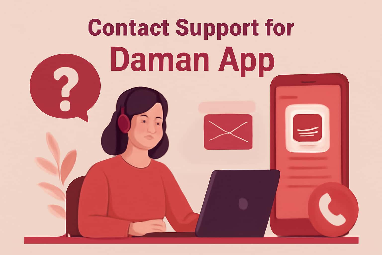 Informational scene depicting support options for Daman App