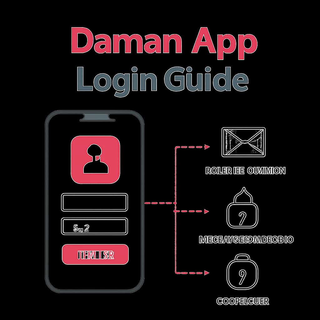 An educational illustration of the Daman App login process.