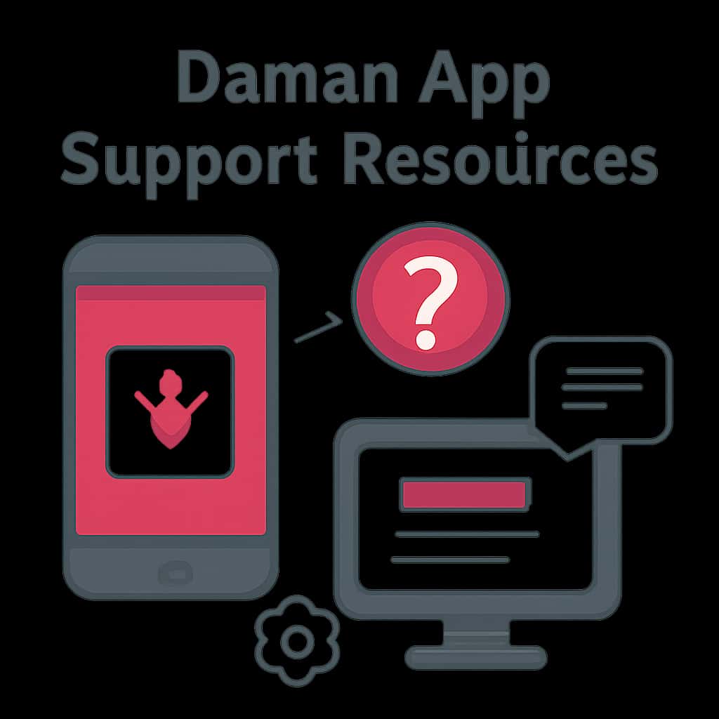 An illustrative diagram explaining Daman App support resources