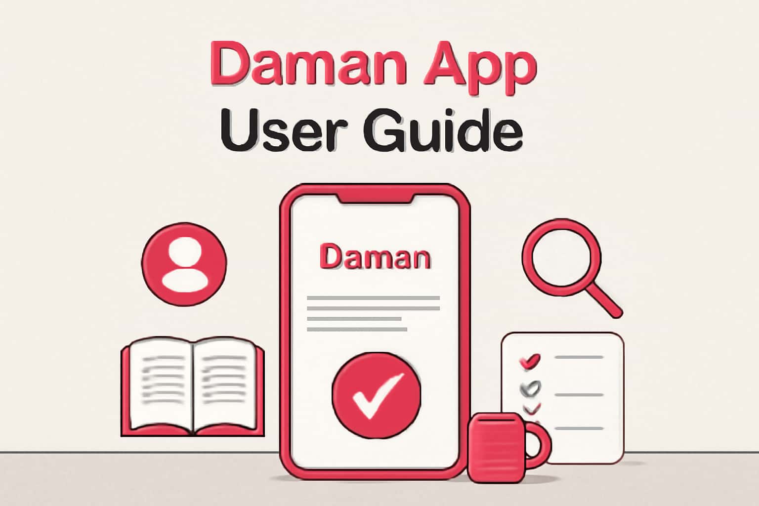 Informative scene showcasing the Daman App User Guide with relevant text.