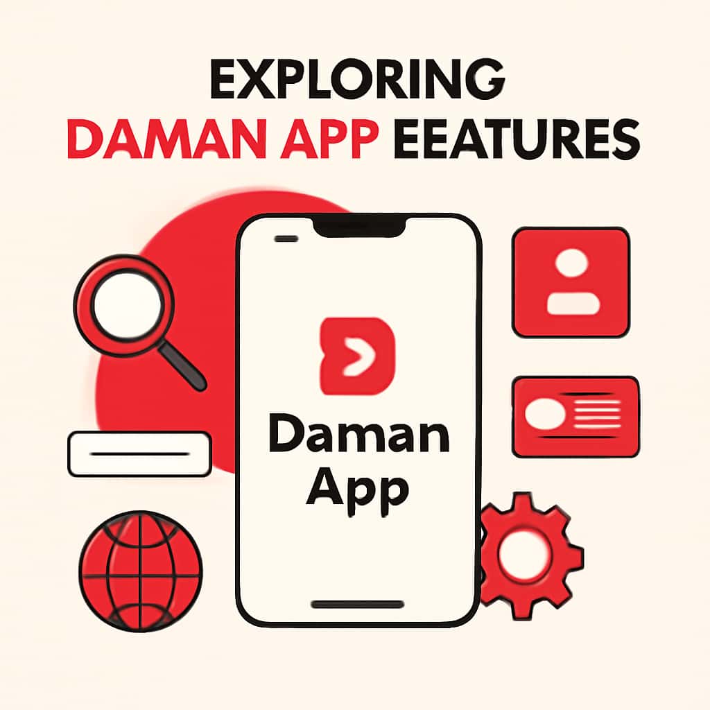 Illustration explaining Daman App features.