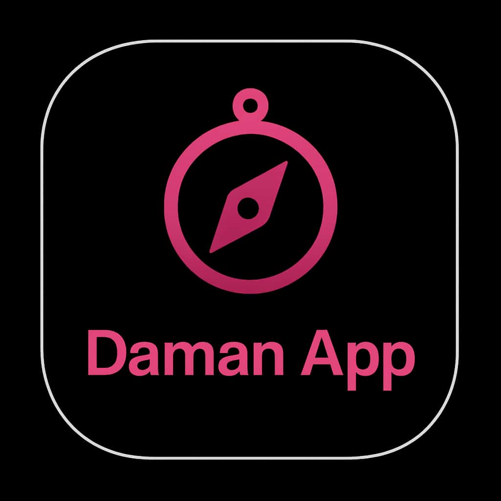A badge symbolizing the Navigating Daman App Interface with a clean design.