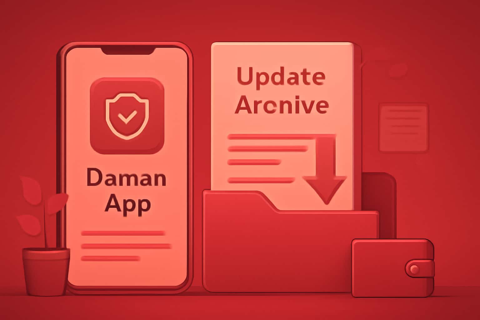 A visual representation of the Daman App Update Archive showing a futuristic design.