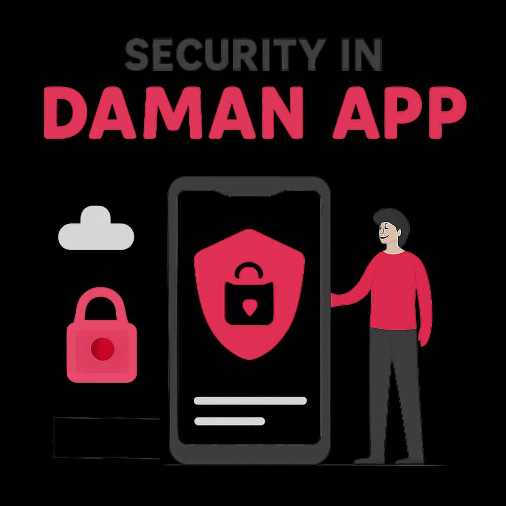 An educational diagram detailing security mechanisms in the Daman App.