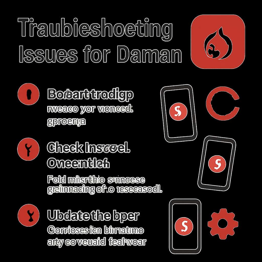 Diagram illustrating troubleshooting steps for Daman App.