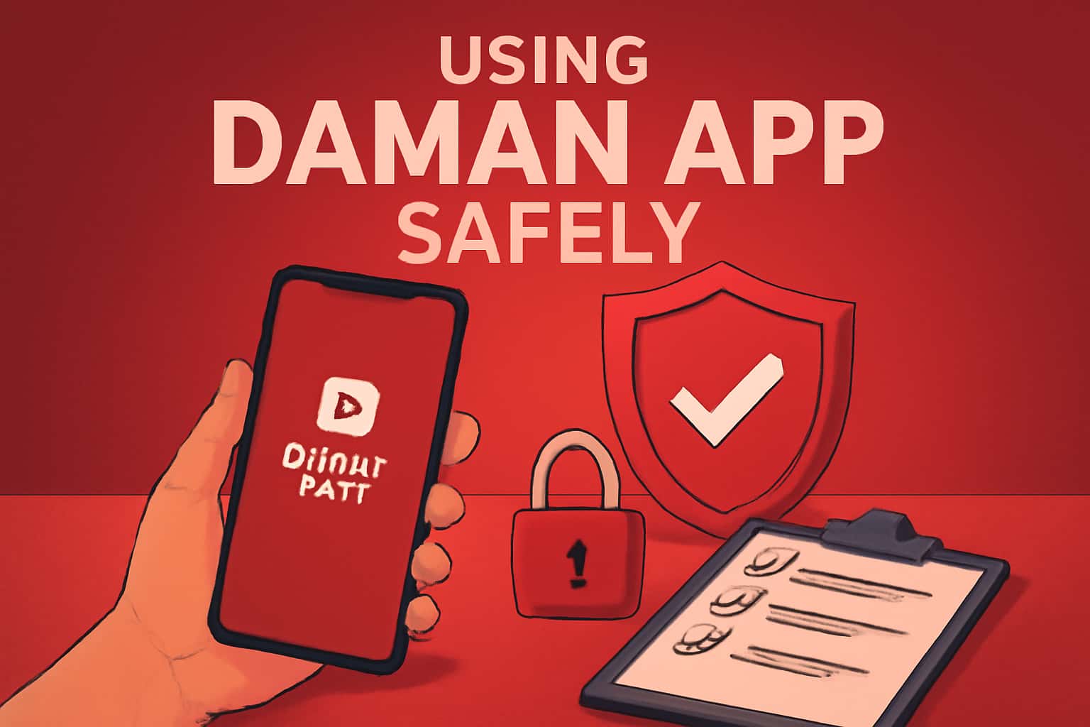 An illustrative scene emphasizing the importance of using the Daman App safely, featuring the text 'Daman App'.