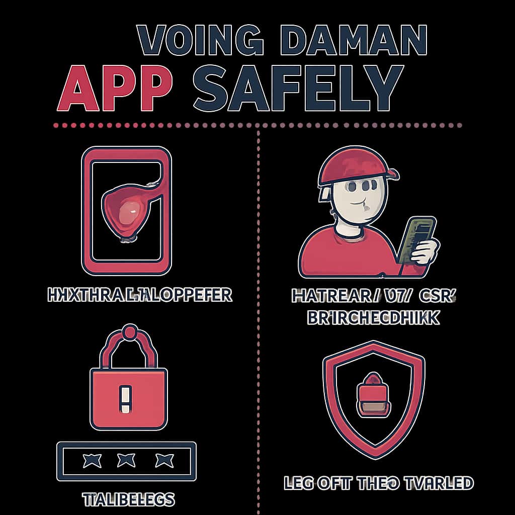 An educational diagram highlighting key safety features of the Daman App.