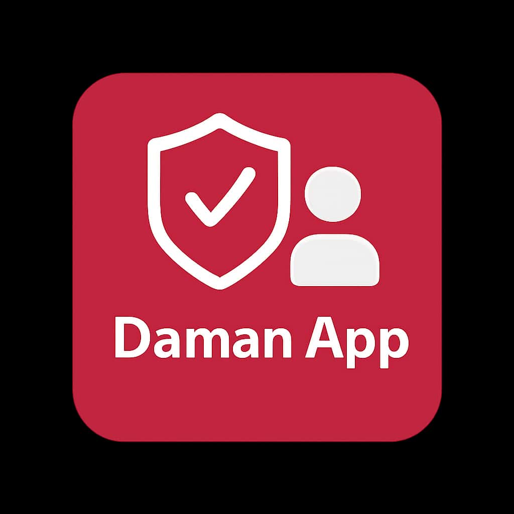A professional badge design for Using Daman App Safely, prominently displaying 'Daman App'.